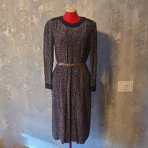 Vintage Nipon Boutique Silk Black and Red Leopard Print Long Sleeve Dress